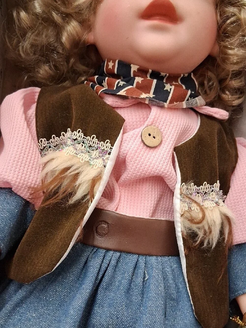 Pink & Blue Western-Style Girls Doll with Curly Hair